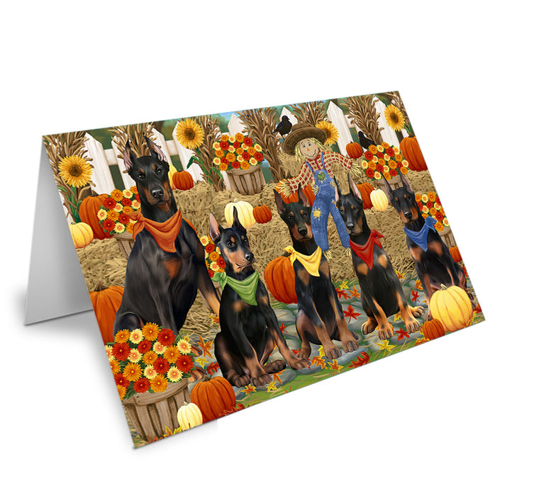 Fall Festive Gathering Doberman Pinschers Dog with Pumpkins Handmade Artwork Assorted Pets Greeting Cards and Note Cards with Envelopes for All Occasions and Holiday Seasons GCD55955
