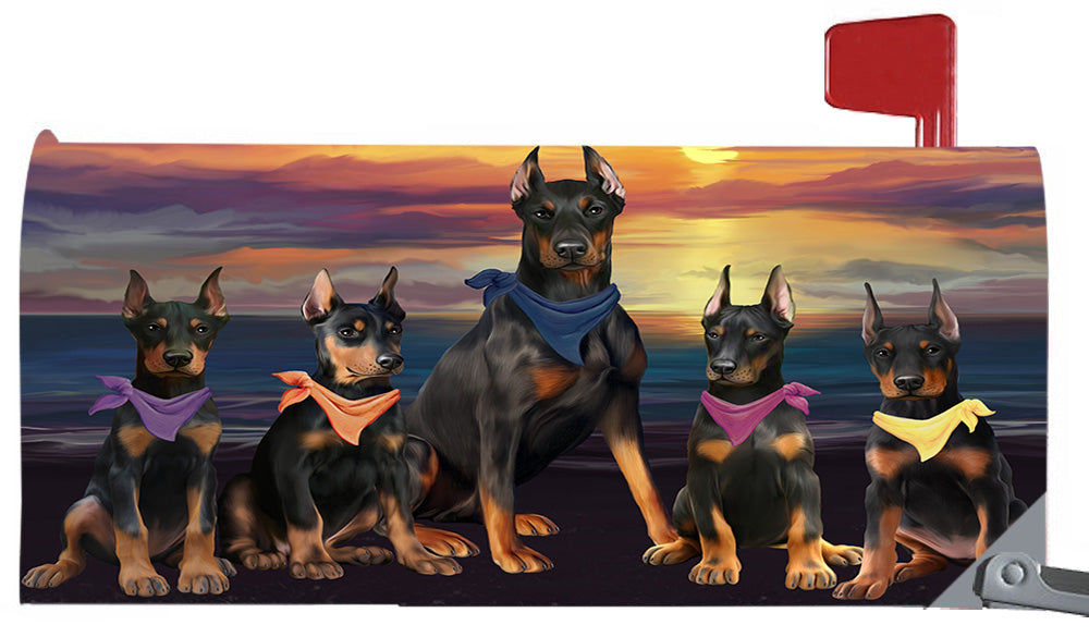 Family Sunset Portrait Doberman Pinscher Dogs Magnetic Mailbox Cover MBC48471
