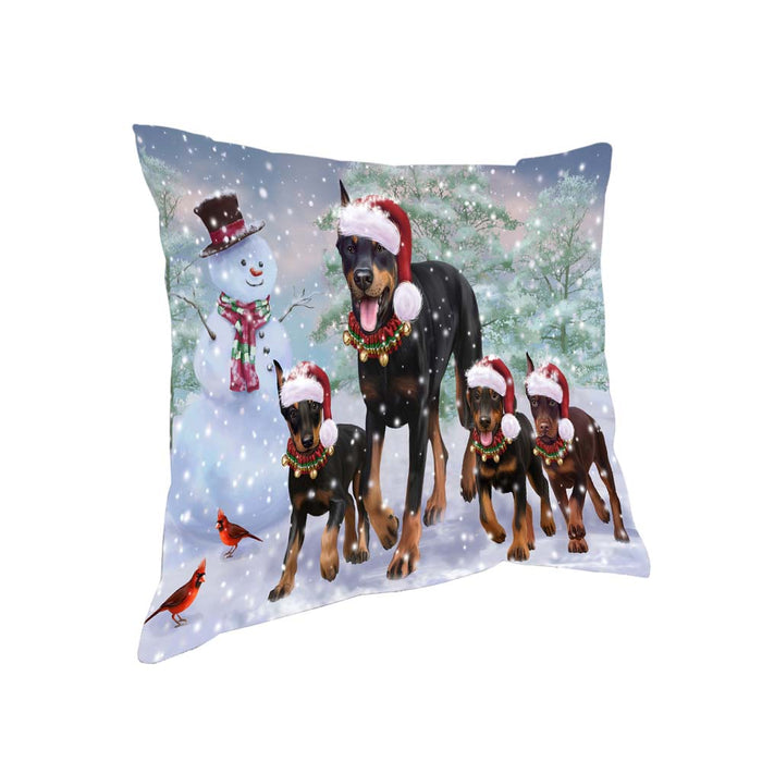 Christmas Running Family Doberman Pinschers Dog Pillow PIL70800