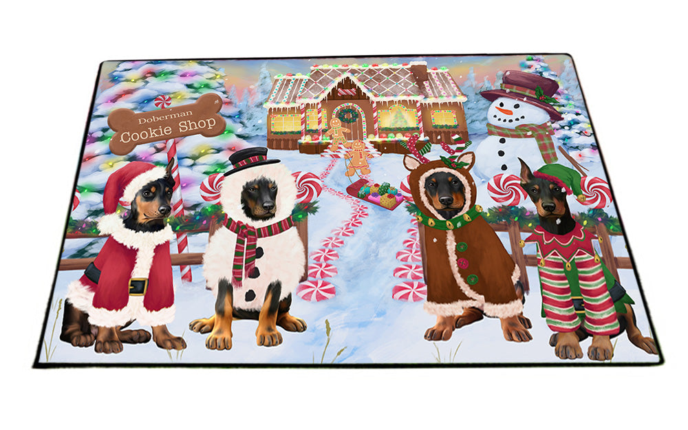 Holiday Gingerbread Cookie Shop Doberman Pinschers Dog Floormat FLMS53241