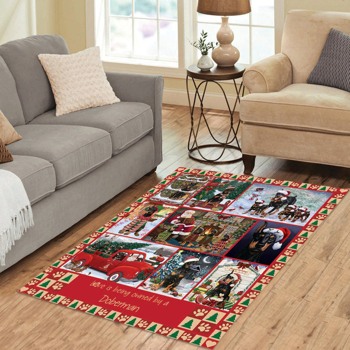 Love is Being Owned Christmas Doberman Pinscher Dogs Area Rug