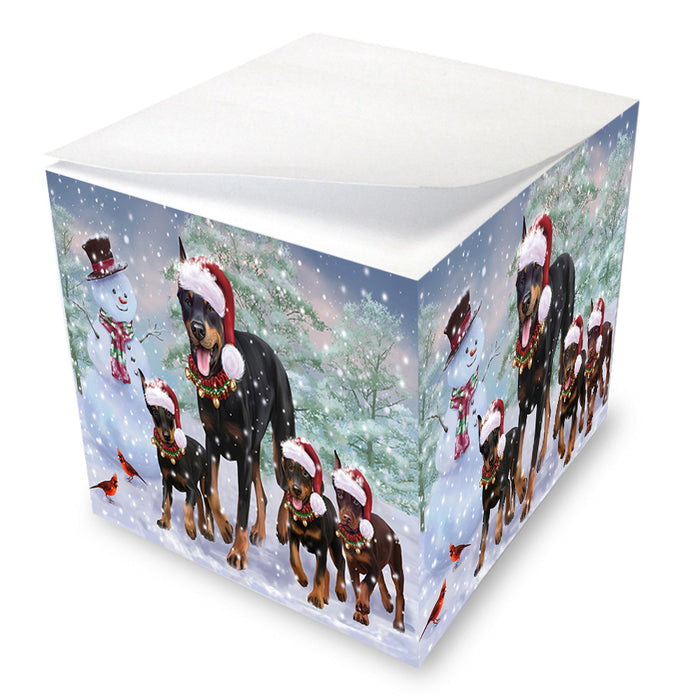Christmas Running Family Doberman Pinschers Dog Note Cube NOC53814