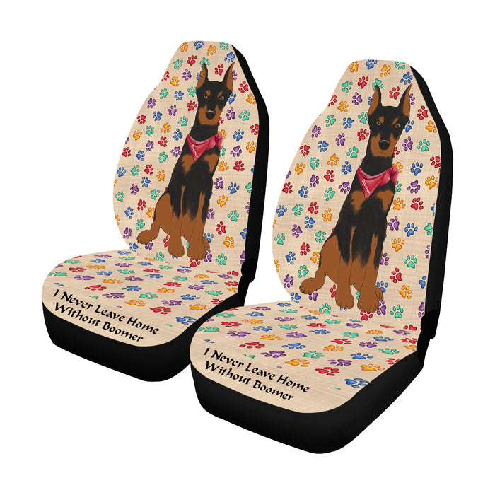 Personalized I Never Leave Home Paw Print Doberman Pinscher Dogs Pet Front Car Seat Cover (Set of 2)