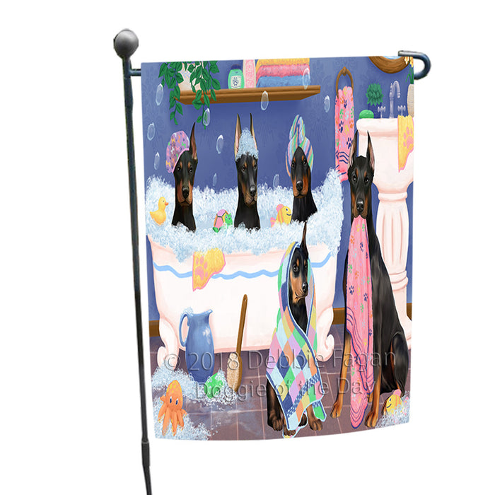 Rub A Dub Dogs In A Tub Doberman Pinschers Dog Garden Flag GFLG57415