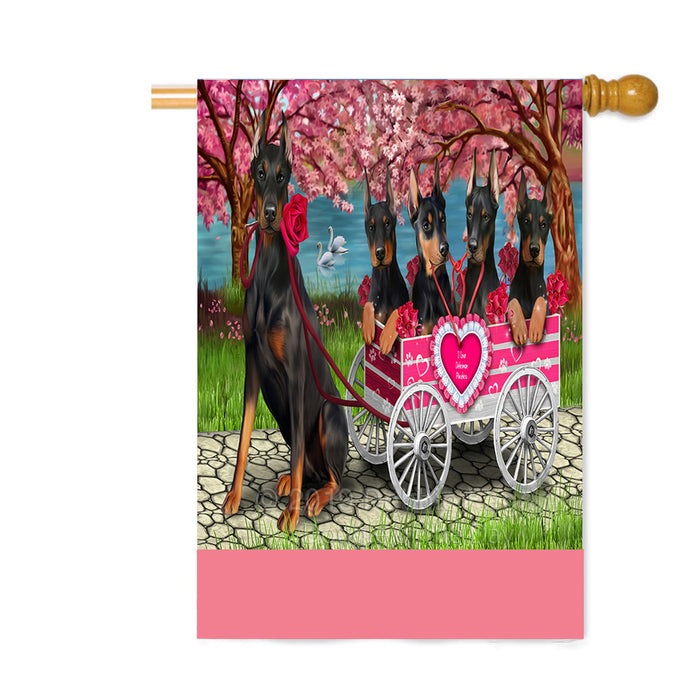 Personalized I Love Doberman Pinscher Dogs in a Cart Custom House Flag FLG-DOTD-A62207