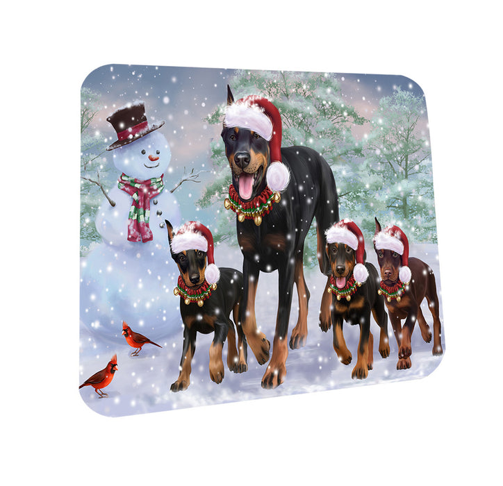 Christmas Running Family Doberman Pinschers Dog Coasters Set of 4 CST55426
