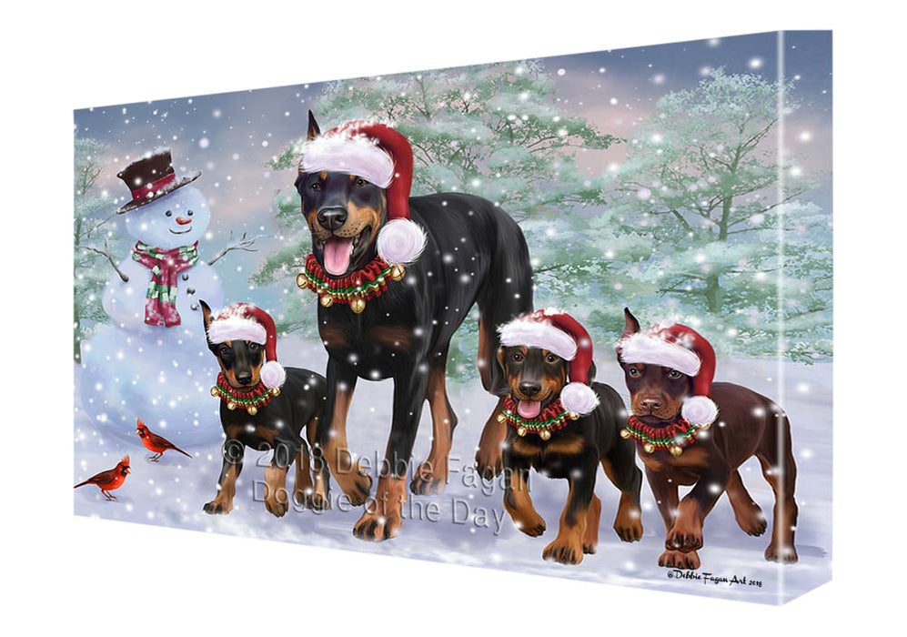 Christmas Running Family Doberman Pinschers Dog Canvas Print Wall Art Décor CVS119141