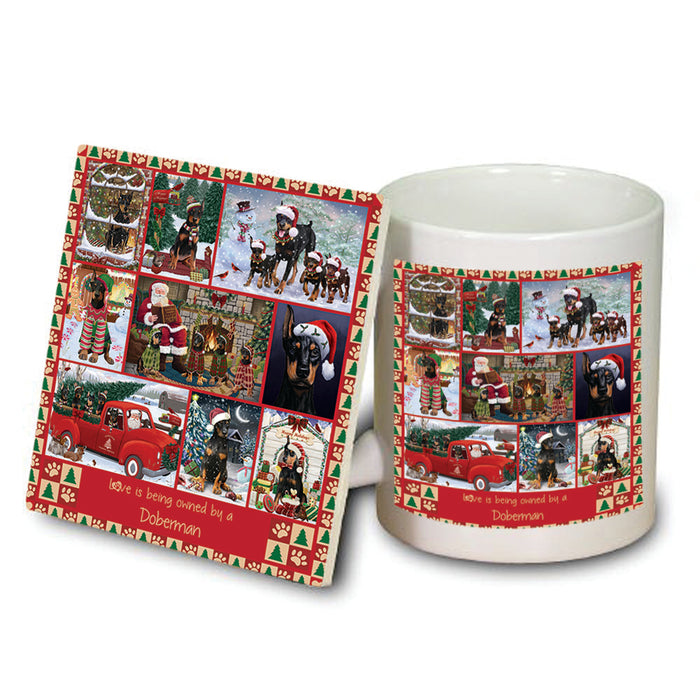 Love is Being Owned Christmas Doberman Pinscher Dogs Mug and Coaster Set MUC57215