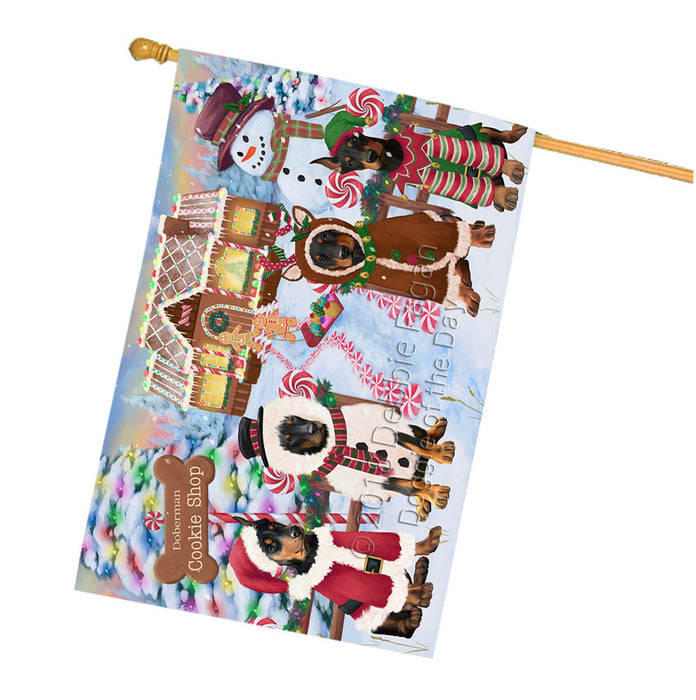 Holiday Gingerbread Cookie Shop Doberman Pinschers Dog House Flag FLG57082