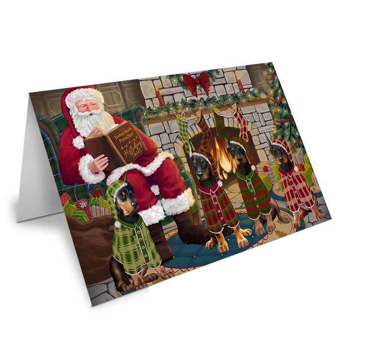 Christmas Cozy Holiday Tails Doberman Pinschers Dog Handmade Artwork Assorted Pets Greeting Cards and Note Cards with Envelopes for All Occasions and Holiday Seasons GCD69884