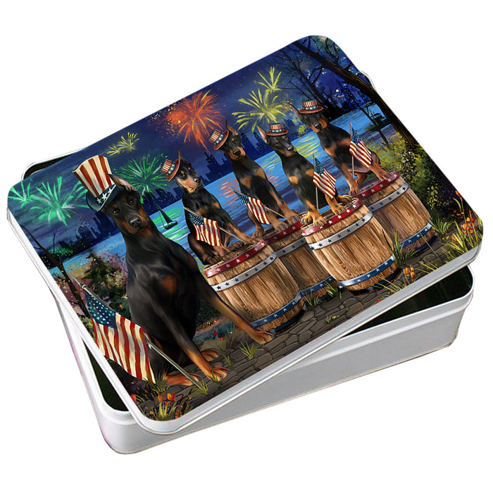 4th of July Independence Day Fireworks Doberman Pinschers at the Lake Photo Storage Tin PITN51033