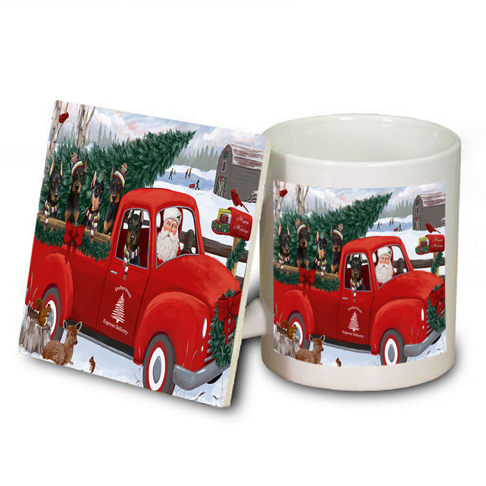 Christmas Santa Express Delivery Doberman Pinschers Dog Family Mug and Coaster Set MUC55026