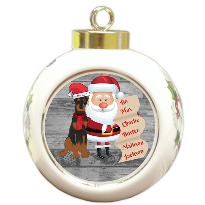 Custom Personalized Santa with Doberman Pinscher Dog Christmas Round Ball Ornament