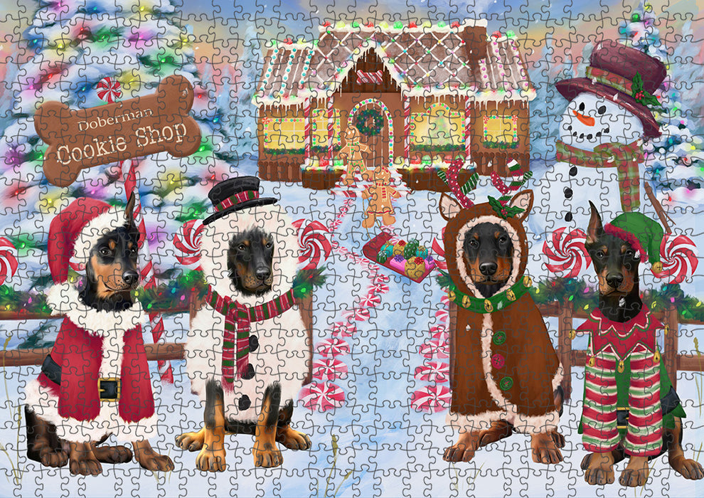 Holiday Gingerbread Cookie Shop Doberman Pinschers Dog Puzzle with Photo Tin PUZL93792