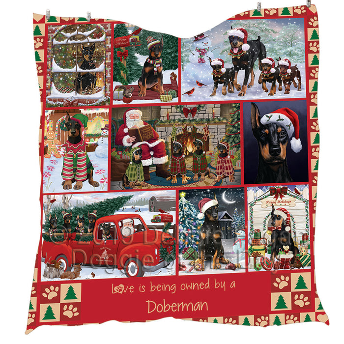Love is Being Owned Christmas Doberman Pinscher Dogs Quilt