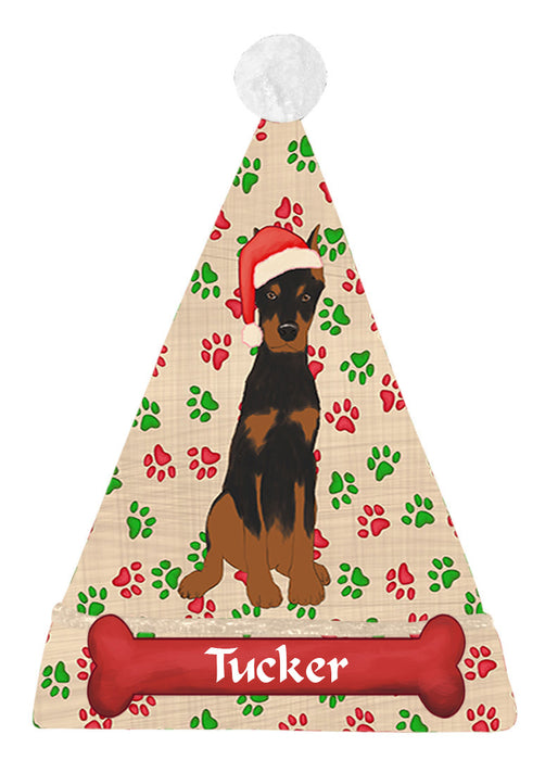 Pet Name Personalized Christmas Paw Print Doberman Dogs Santa Hat