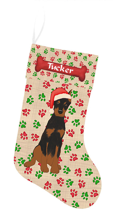 Pet Name Personalized Christmas Paw Print Doberman Dogs Stocking