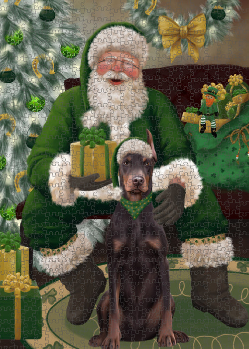 Christmas Irish Santa with Gift and Doberman Dog Puzzle  PUZL100384