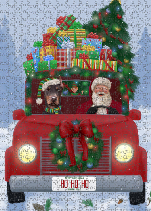 Christmas Honk Honk Red Truck Here Comes with Santa and Doberman Dog Puzzle with Photo Tin PUZL99992