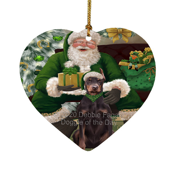 Christmas Irish Santa with Gift and Dalmatian Dog Heart Christmas Ornament RFPOR58262