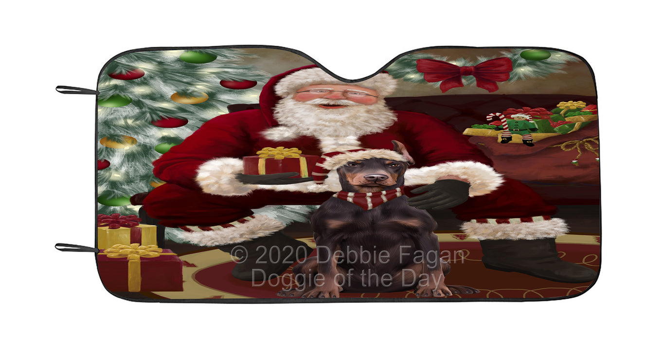 Santa's Christmas Surprise Doberman Dog Car Sun Shade Cover Curtain