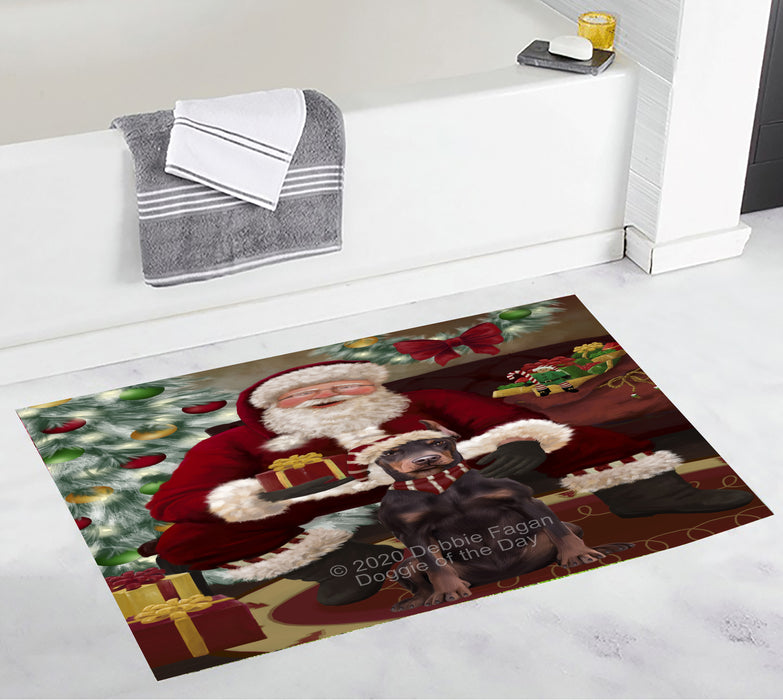 Santa's Christmas Surprise Doberman Dog Bathroom Rugs with Non Slip Soft Bath Mat for Tub BRUG55468