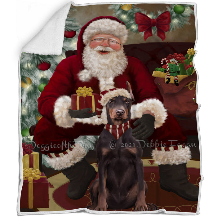 Santa's Christmas Surprise Doberman Dog Blanket BLNKT142183