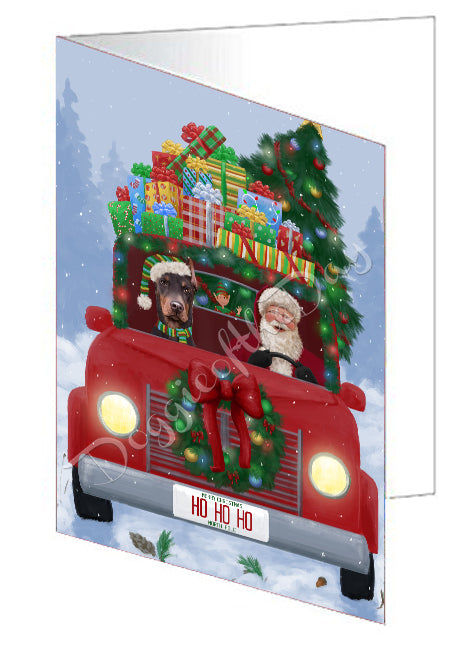 Christmas Honk Honk Red Truck Here Comes with Santa and Doberman Dog Handmade Artwork Assorted Pets Greeting Cards and Note Cards with Envelopes for All Occasions and Holiday Seasons GCD75539