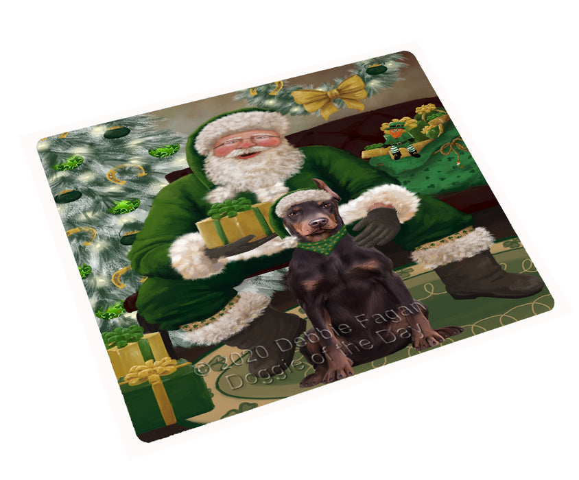 Christmas Irish Santa with Gift and Doberman Dog Cutting Board - Easy Grip Non-Slip Dishwasher Safe Chopping Board Vegetables C78316
