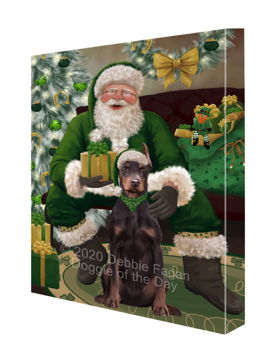 Christmas Irish Santa with Gift and Doberman Dog Canvas Print Wall Art Décor CVS147635