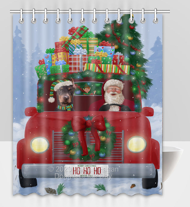 Christmas Honk Honk Red Truck Here Comes with Santa and Doberman Dog Shower Curtain Bathroom Accessories Decor Bath Tub Screens SC033