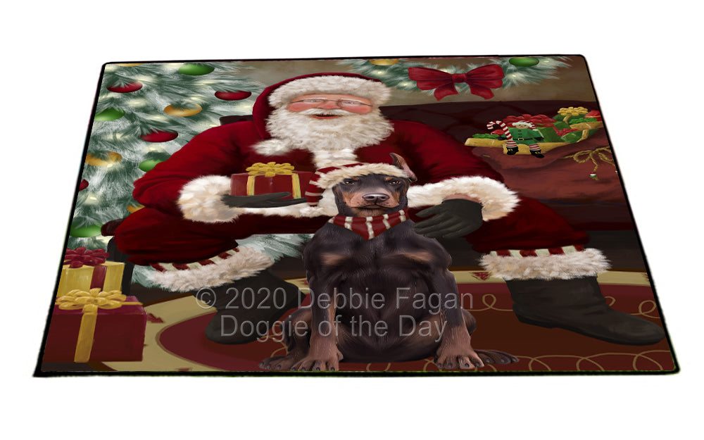 Santa's Christmas Surprise Doberman Dog Indoor/Outdoor Welcome Floormat - Premium Quality Washable Anti-Slip Doormat Rug FLMS57430