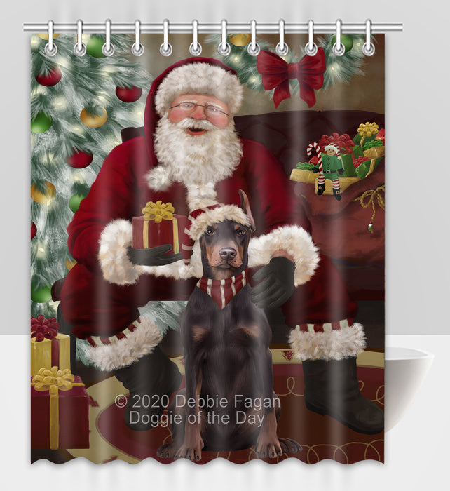 Santa's Christmas Surprise Doberman Dog Shower Curtain Bathroom Accessories Decor Bath Tub Screens SC229