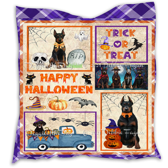 Happy Halloween Trick or Treat Pumpkin Doberman Dogs Lightweight Soft Bedspread Coverlet Bedding Quilt QUILT60881