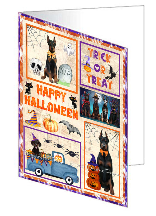 Happy Halloween Trick or Treat Doberman Dogs Handmade Artwork Assorted Pets Greeting Cards and Note Cards with Envelopes for All Occasions and Holiday Seasons GCD76487