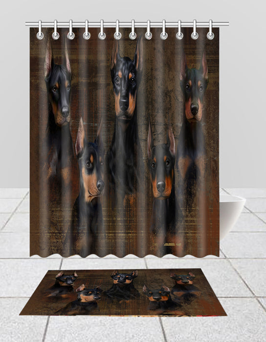 Rustic Doberman Dogs  Bath Mat and Shower Curtain Combo