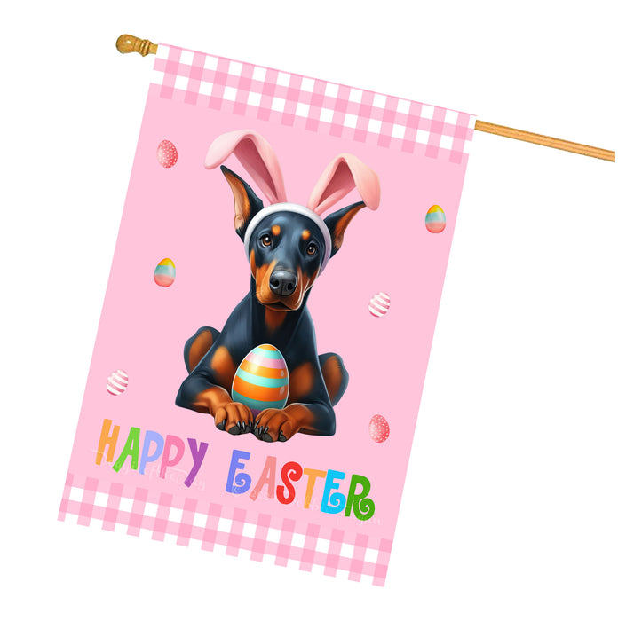 Doberman Dog Easter Day House Flags with Multi Design - Double Sided Easter Festival Gift for Home Decoration  - Holiday Dogs Flag Decor 28" x 40"