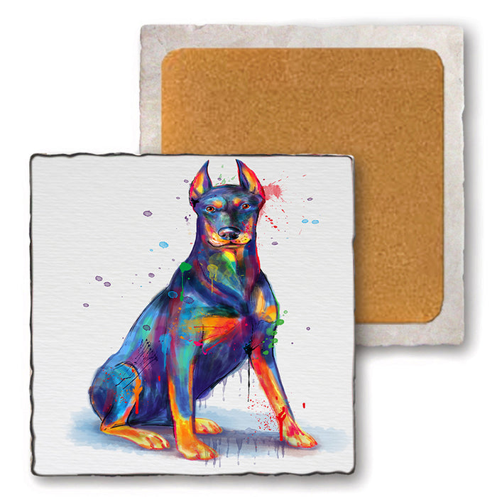 Watercolor Dobermann Dog Set of 4 Natural Stone Marble Tile Coasters MCST52086