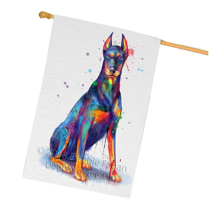 Watercolor Dobermann Dog House Flag FLG65110