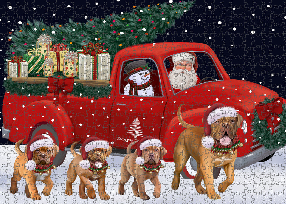 Christmas Express Delivery Red Truck Running Dogue de Bordeaux Dogs Puzzle  PUZL99692