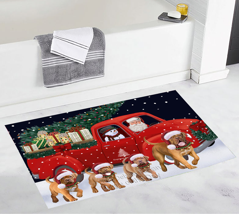 Christmas Express Delivery Red Truck Running Dogue de Bordeaux Dogs Bath Mat BRUG53500