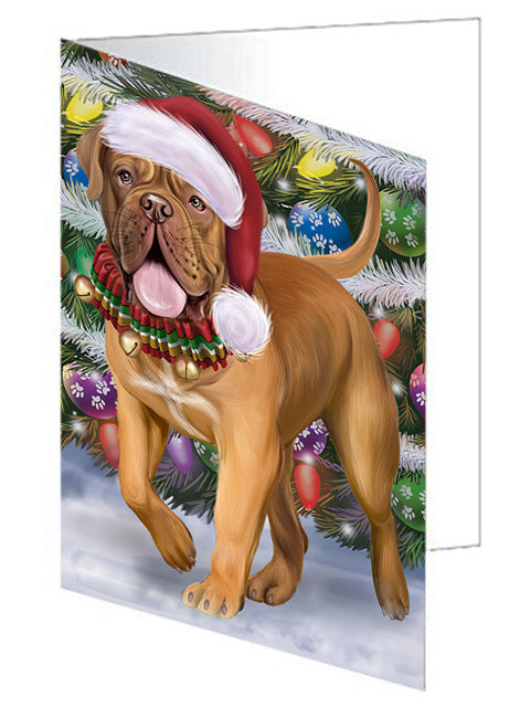 Trotting in the Snow Dogue De Bordeaux Dog Handmade Artwork Assorted Pets Greeting Cards and Note Cards with Envelopes for All Occasions and Holiday Seasons GCD75371