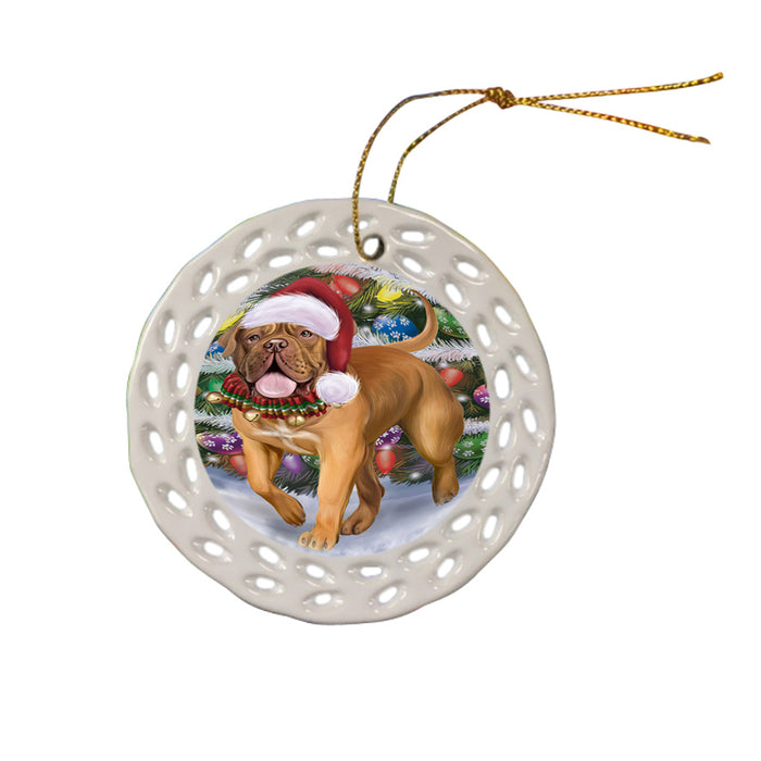 Trotting in the Snow Dogue De Bordeaux Dog Doily Ornament DPOR58104