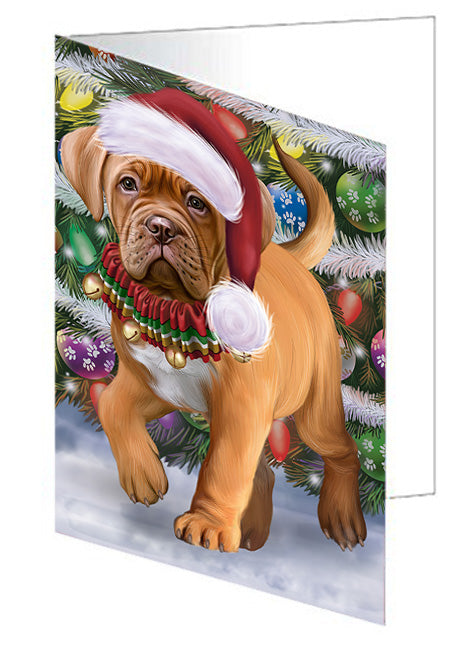 Trotting in the Snow Dogue De Bordeaux Dog Handmade Artwork Assorted Pets Greeting Cards and Note Cards with Envelopes for All Occasions and Holiday Seasons GCD75374
