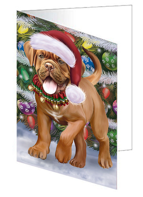 Trotting in the Snow Dogue De Bordeaux Dog Handmade Artwork Assorted Pets Greeting Cards and Note Cards with Envelopes for All Occasions and Holiday Seasons GCD75377