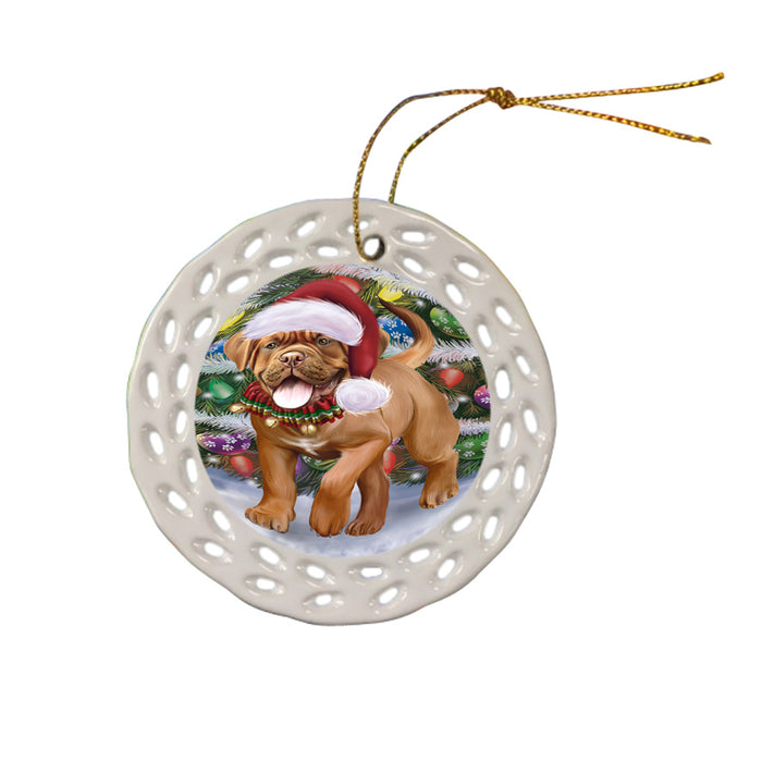 Trotting in the Snow Dogue De Bordeaux Dog Doily Ornament DPOR58106