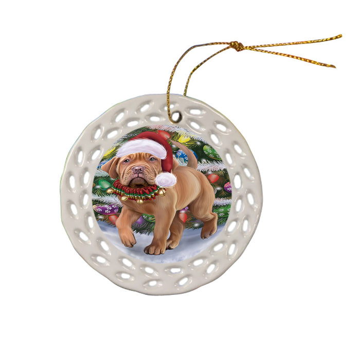 Trotting in the Snow Dogue De Bordeaux Dog Doily Ornament DPOR58107