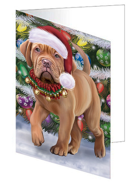 Trotting in the Snow Dogue De Bordeaux Dog Handmade Artwork Assorted Pets Greeting Cards and Note Cards with Envelopes for All Occasions and Holiday Seasons GCD75380