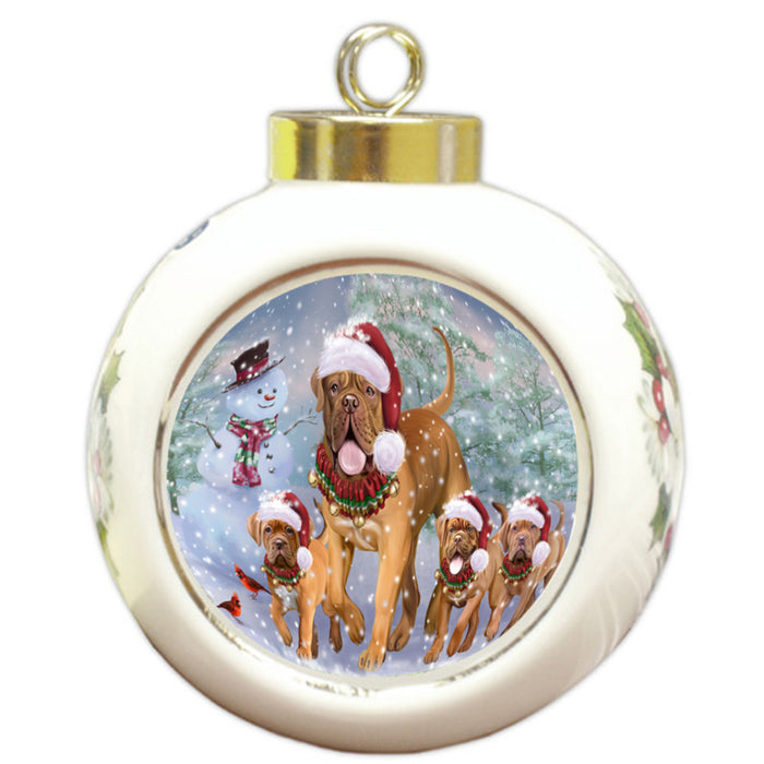 Christmas Running Family Dog De Bordeaux Dogs Round Ball Christmas Ornament RBPOR58430