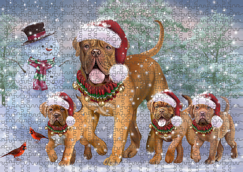 Christmas Running Family Dog De Bordeaux Dogs Portrait Jigsaw Puzzle for Adults Animal Interlocking Puzzle Game Unique Gift for Dog Lover's with Metal Tin Box